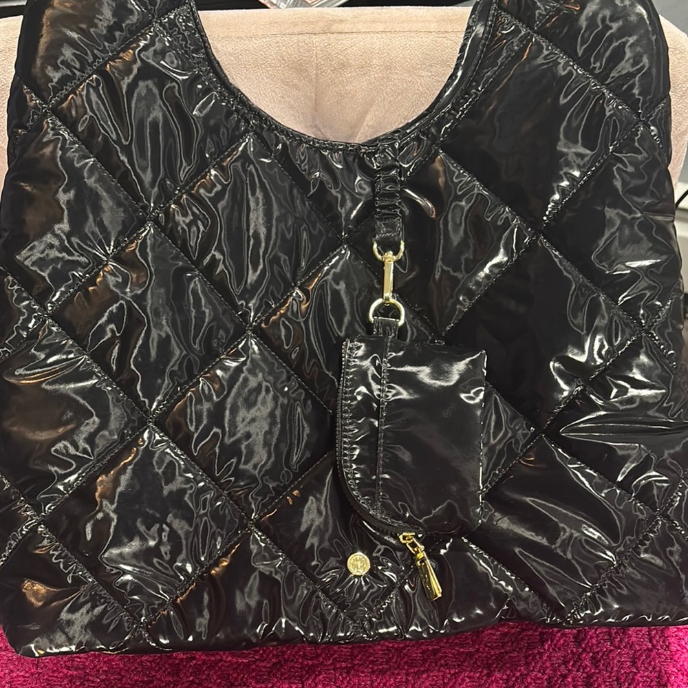 House of Harlow 1960 Black Quilted Tote with Glossy Finish